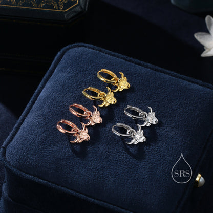 Highland Cow Huggie Hoops in Sterling Silver, Silver or Gold or Rose Gold, Highland Cow Earrings, Detachable Hoops