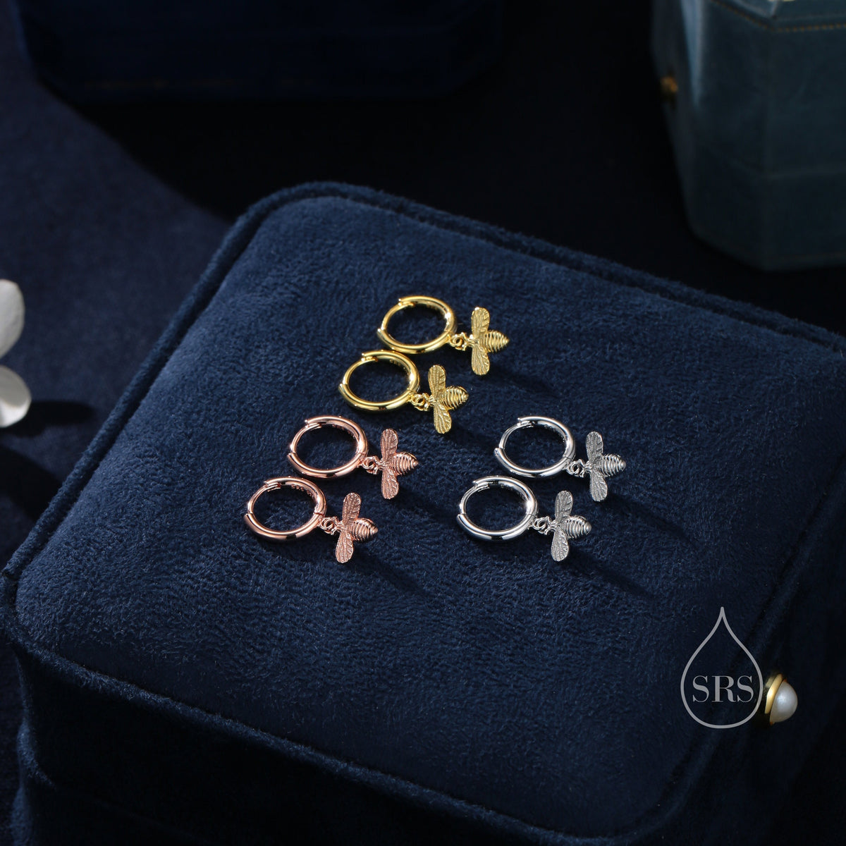 Dainty Sterling Silver Bumble Bee Huggie Hoops, Silver, Gold or Rose Gold, Honey Bee Hoop Earrings,