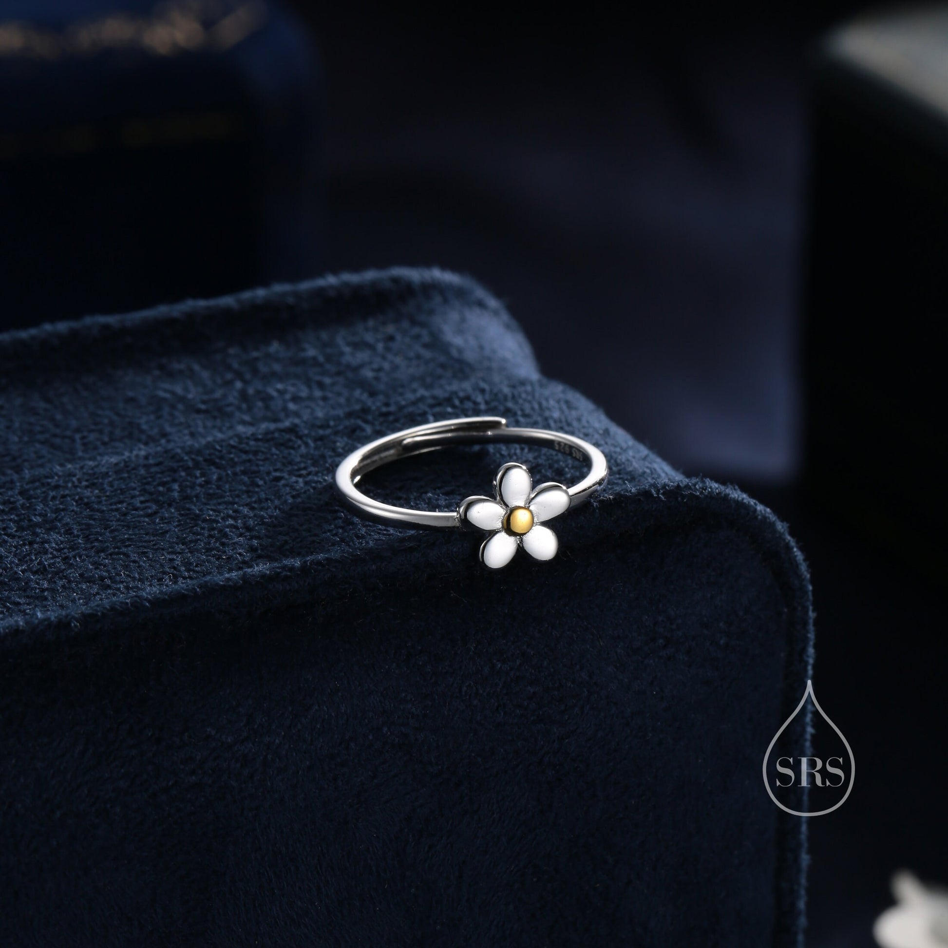Sterling Silver Forget-Me-Not Ring, Adjustable Size, Minimalist Forget me not blossom ring, Daisy Flower Ring, Dainty and Delicate