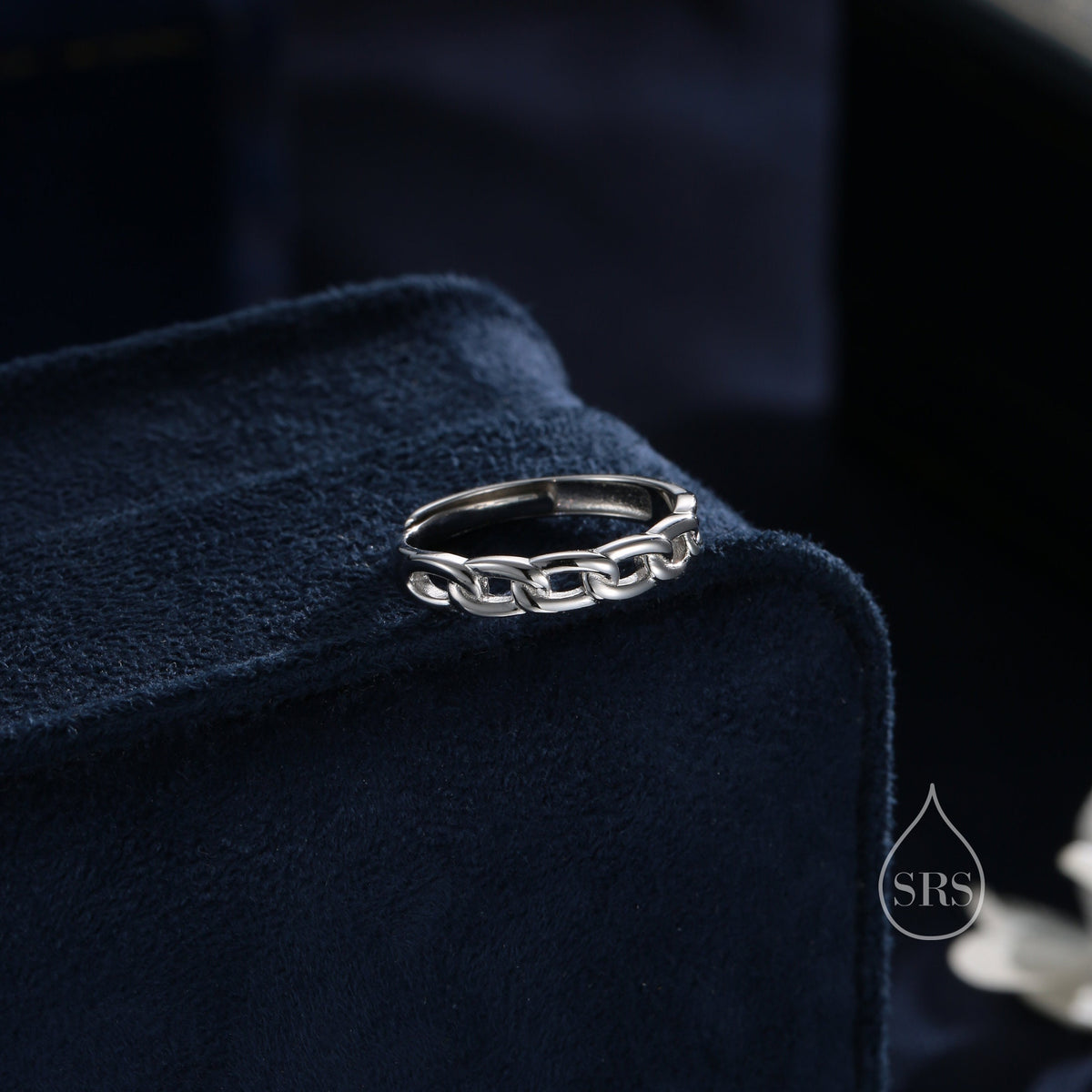 Sterling Silver Delicate Curb Chain Ring, Adjustable Size, Minimalist Link Chain Ring, Simple Chain Ring, Knot Ring