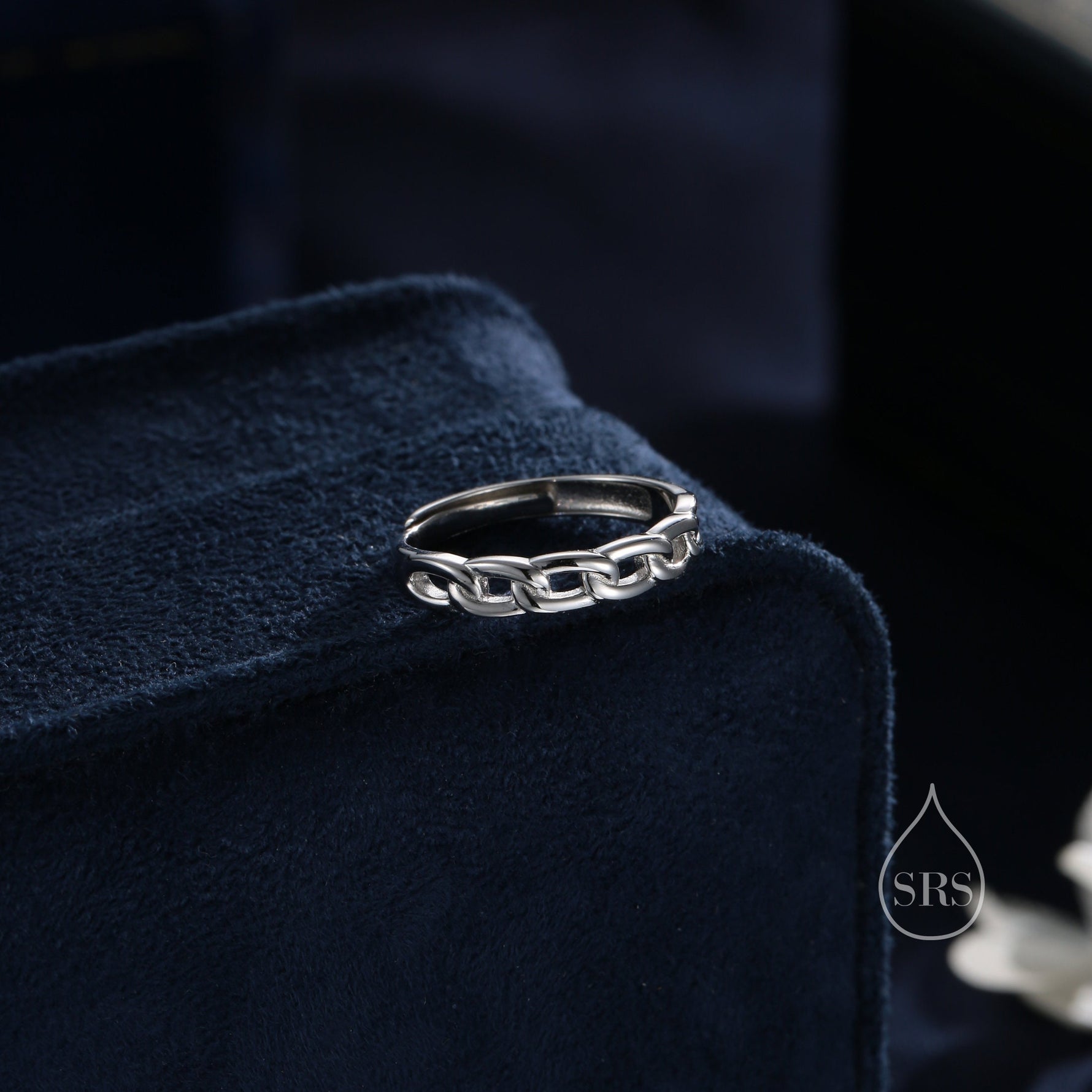 Sterling Silver Delicate Curb Chain Ring, Adjustable Size, Minimalist Link Chain Ring, Simple Chain Ring, Knot Ring