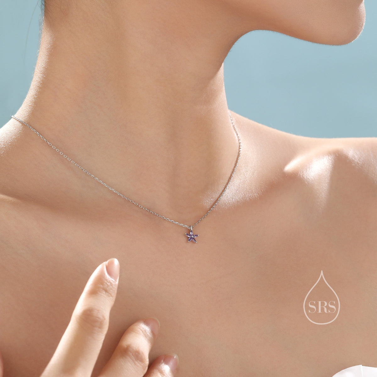 Tiny Amethyst Purple CZ Flower Necklace in Sterling Silver, Silver or Gold, CZ Flower Necklace, CZ Cluster Floral Necklace