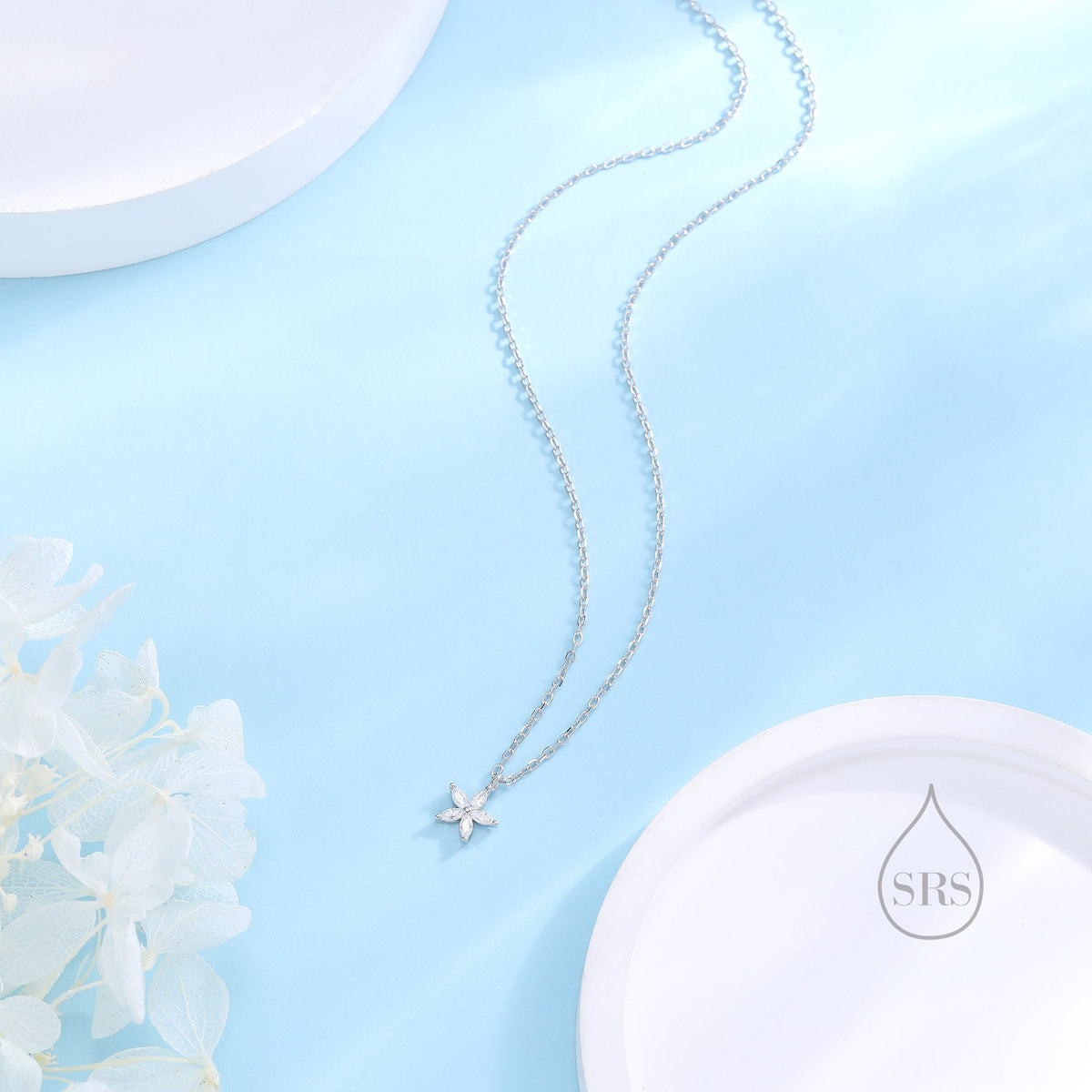 Tiny CZ Flower Necklace in Sterling Silver, Silver or Gold, CZ Flower Necklace, CZ Cluster Floral Necklace