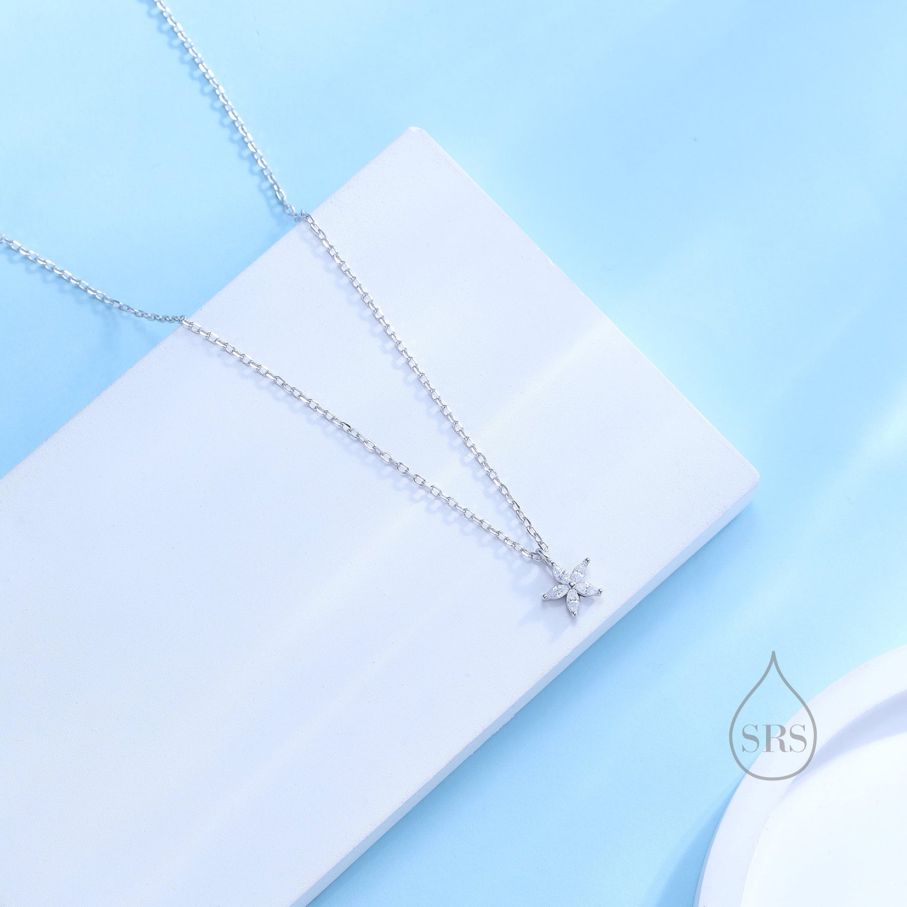 Tiny CZ Flower Necklace in Sterling Silver, Silver or Gold, CZ Flower Necklace, CZ Cluster Floral Necklace