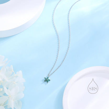 Tiny Emerald Green CZ Flower Necklace in Sterling Silver, Silver or Gold, CZ Flower Necklace, CZ Cluster Floral Necklace