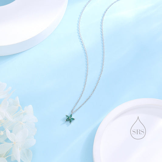 Tiny Emerald Green CZ Flower Necklace in Sterling Silver, Silver or Gold, CZ Flower Necklace, CZ Cluster Floral Necklace