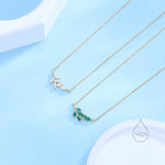 Emerald Green CZ Leaf Pendant Necklace in Sterling Silver, Silver or Gold, Olive Leaf Necklace, Olive Branch Necklace, Nature Inspired