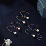 Genuine Freshwater Pearl V Shape Long Drop Hook Earrings in Sterling Silver, Delicate Oval Pearl Earrings, Genuine Pearl Drop Earrings