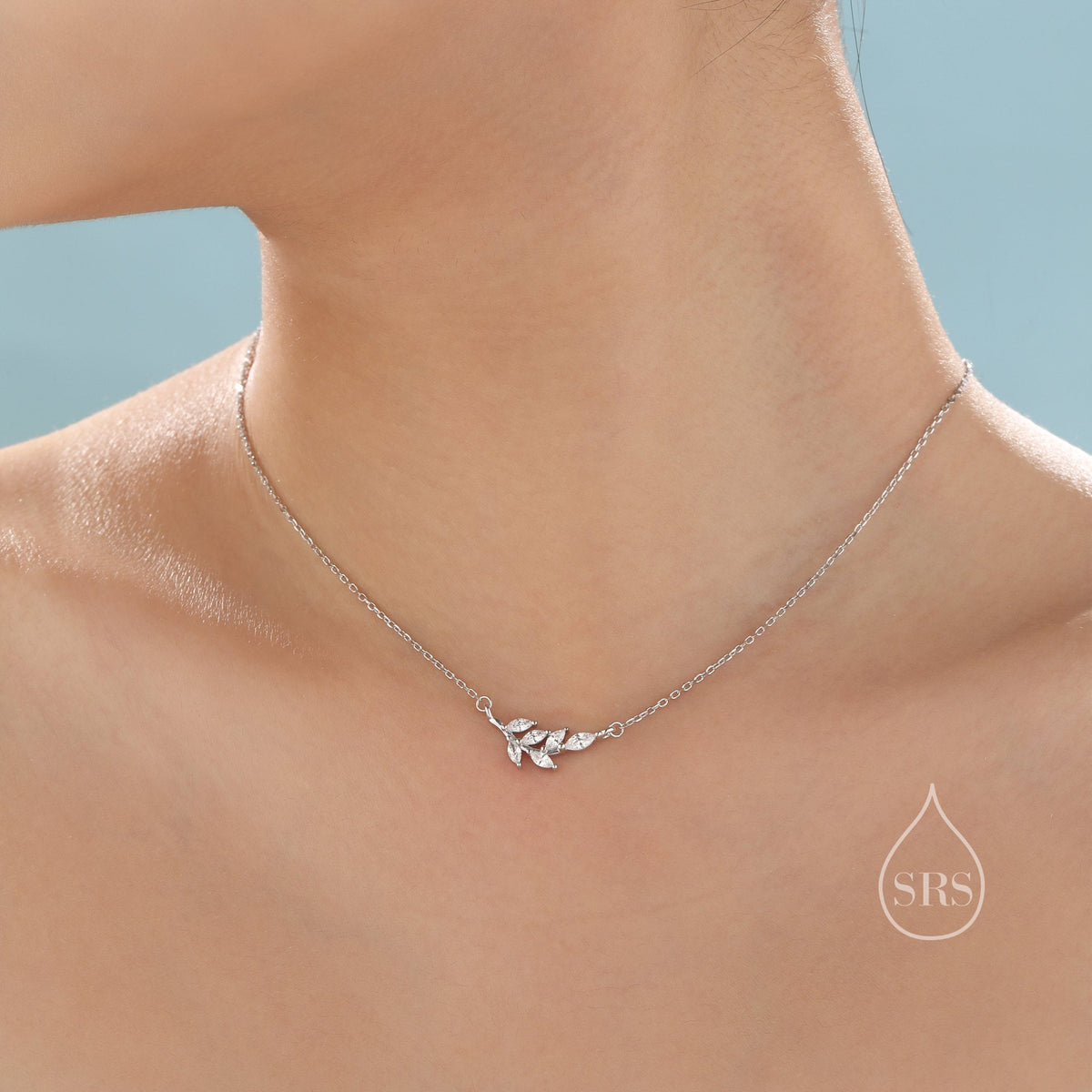 Clear CZ Leaf Pendant Necklace in Sterling Silver, Silver or Gold, Olive Leaf Necklace, Olive Branch Necklace, Nature Inspired