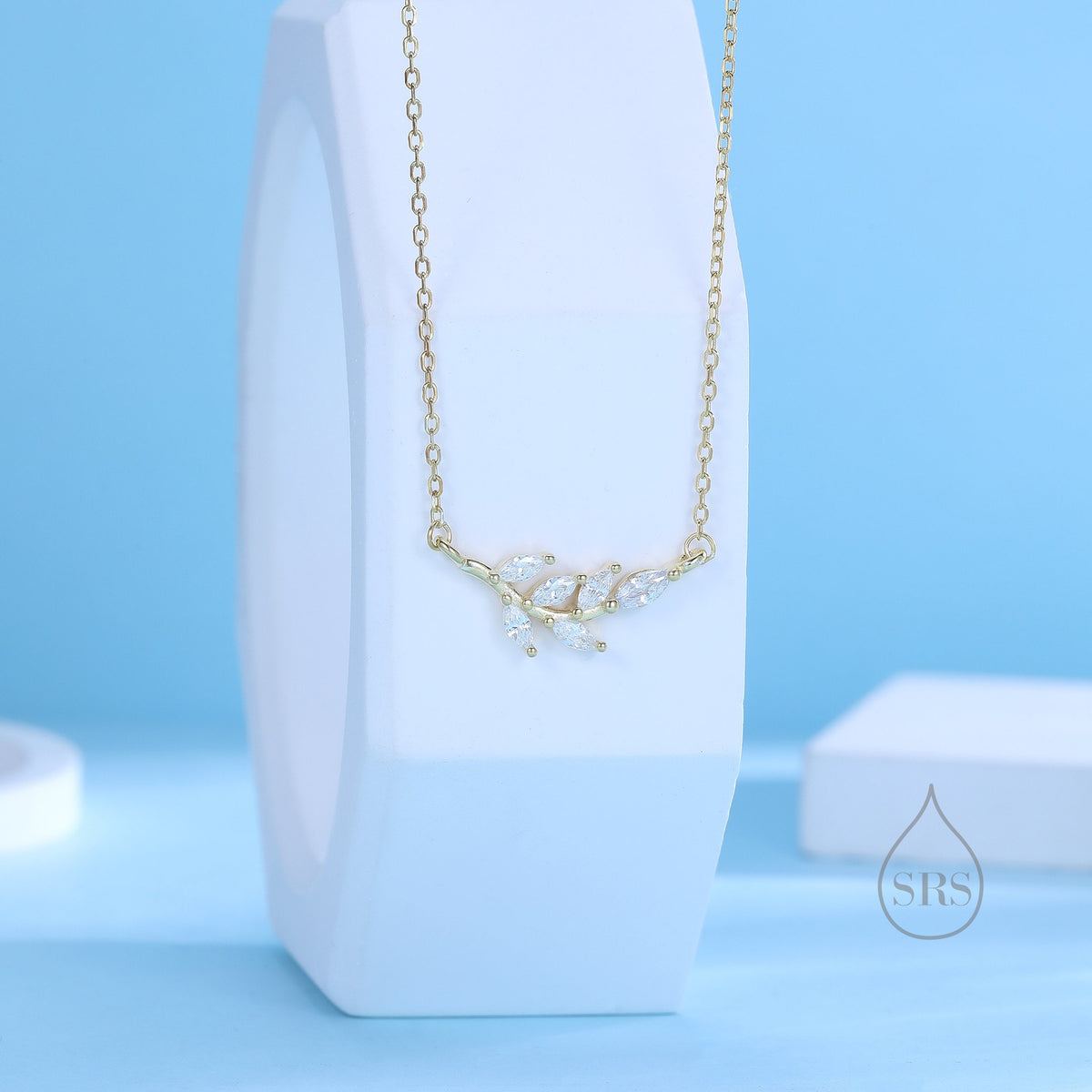 Clear CZ Leaf Pendant Necklace in Sterling Silver, Silver or Gold, Olive Leaf Necklace, Olive Branch Necklace, Nature Inspired