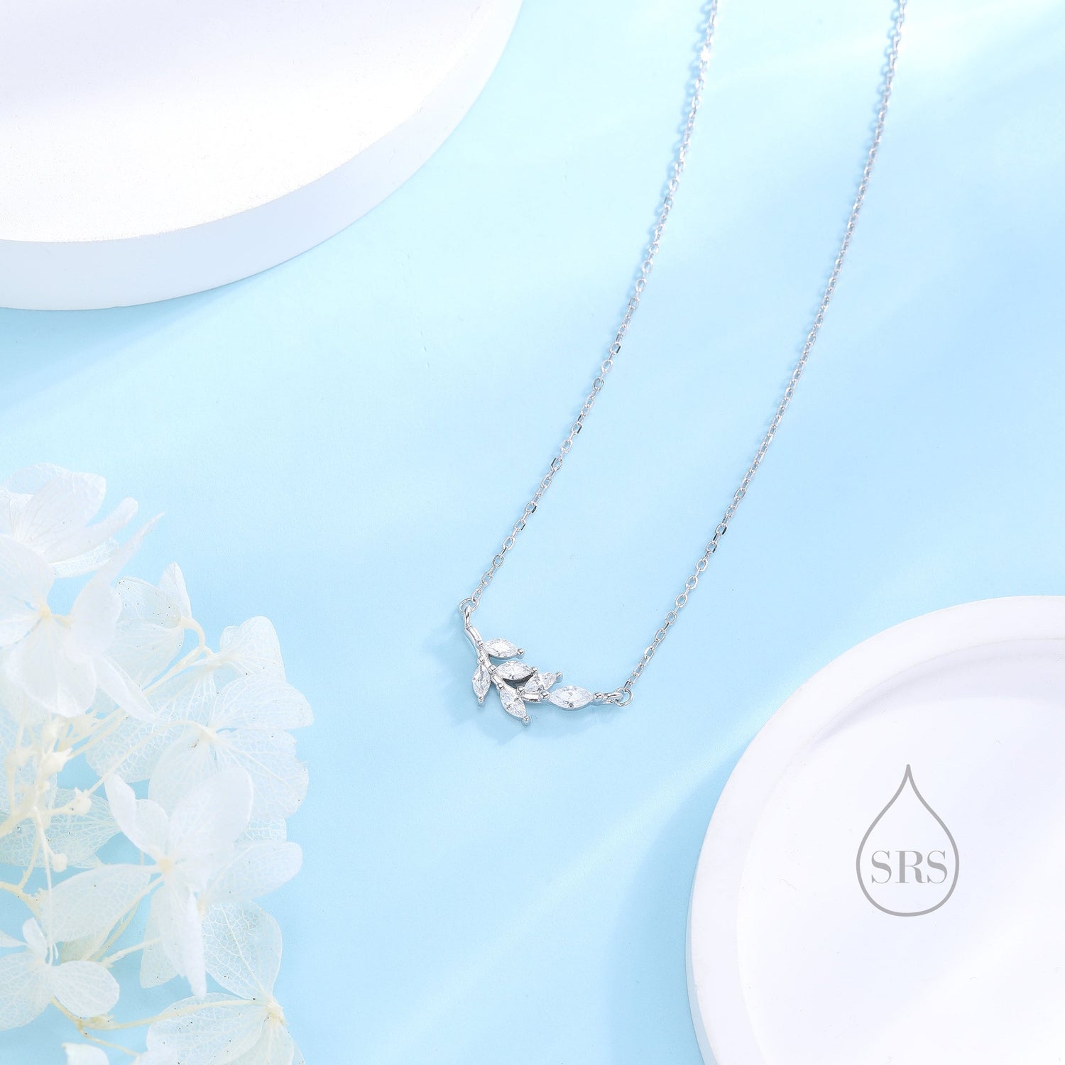 Clear CZ Leaf Pendant Necklace in Sterling Silver, Silver or Gold, Olive Leaf Necklace, Olive Branch Necklace, Nature Inspired