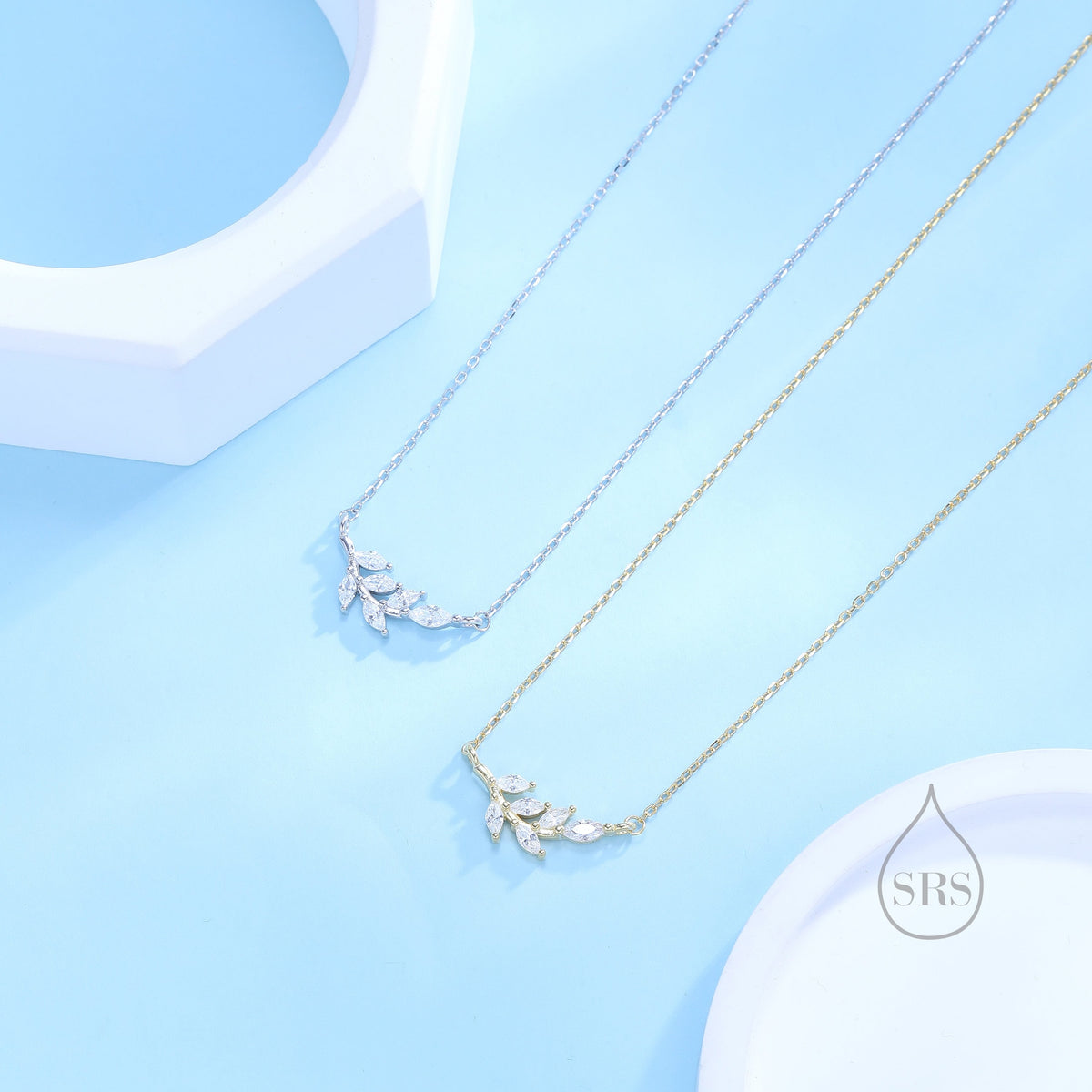 Clear CZ Leaf Pendant Necklace in Sterling Silver, Silver or Gold, Olive Leaf Necklace, Olive Branch Necklace, Nature Inspired