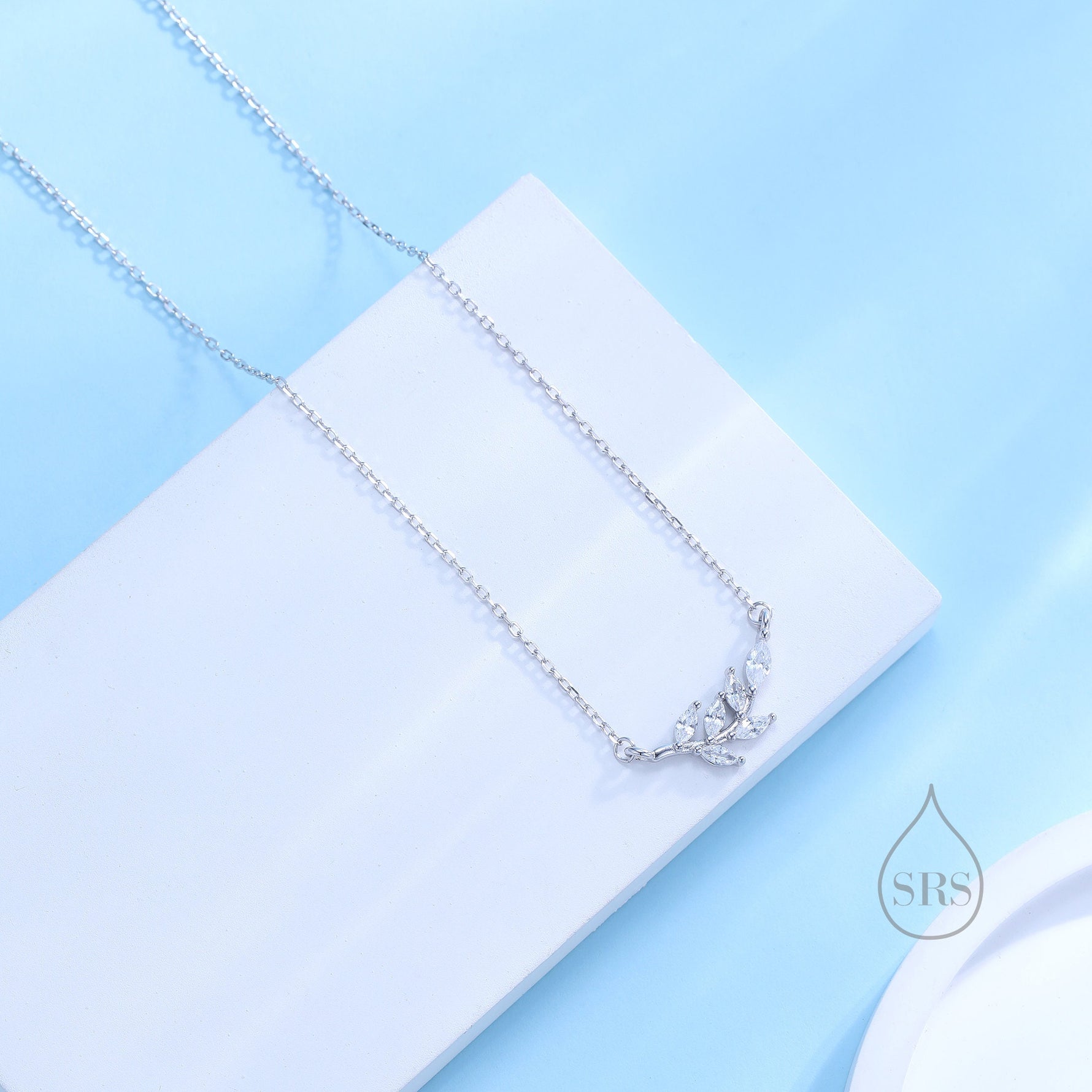 Clear CZ Leaf Pendant Necklace in Sterling Silver, Silver or Gold, Olive Leaf Necklace, Olive Branch Necklace, Nature Inspired