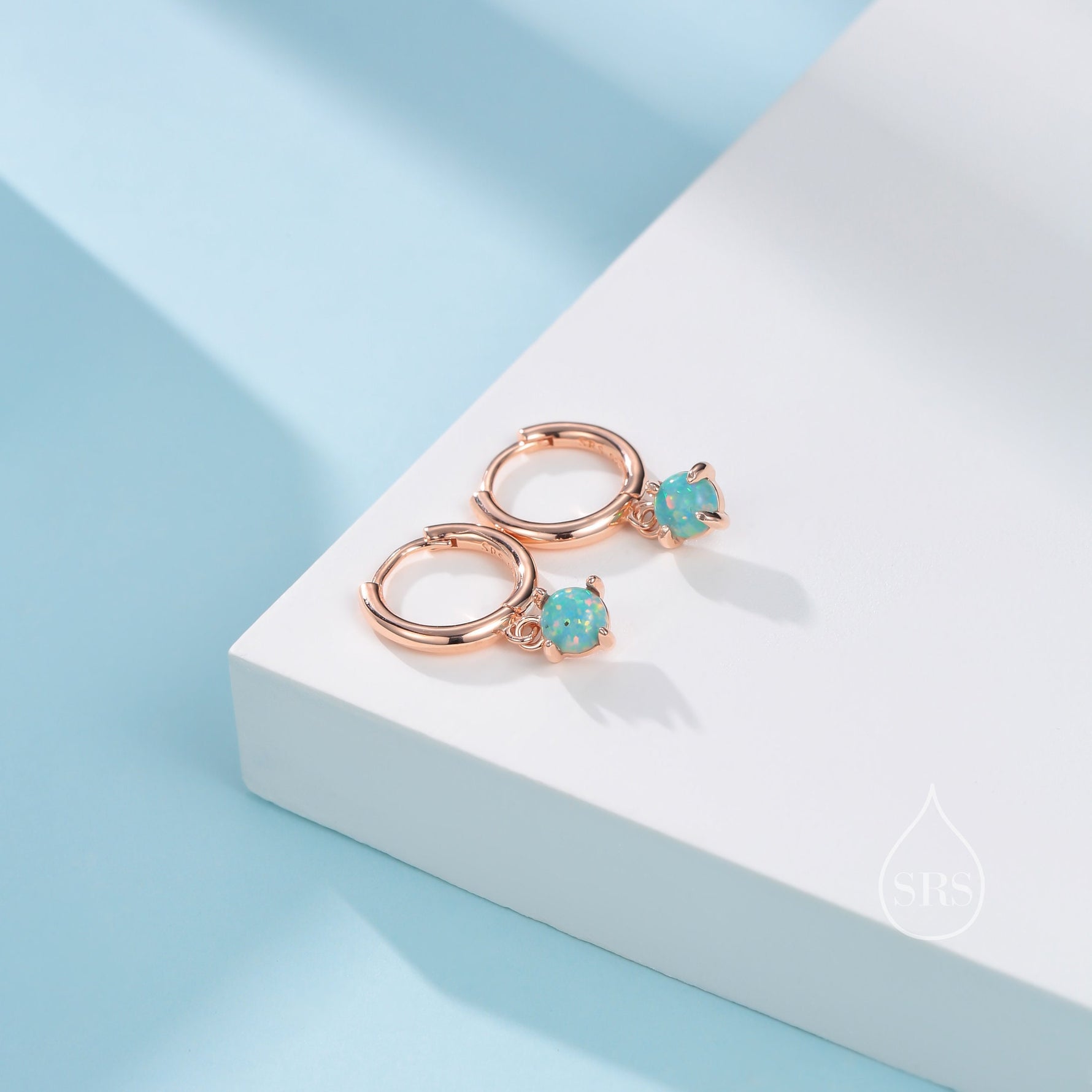 Green Opal Dot Dangle Huggie Hoop Earrings in Sterling Silver, 4mm Tiny Opal Prong Set Hoops, Opal Hoops, Fire Opal Hoops
