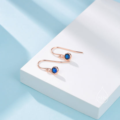 Tiny Sapphire Blue CZ Drop Earrings in Sterling Silver, Cubic Zirconia  Hook Earrings, Silver, Gold or Rose Gold, Minimal Earrings