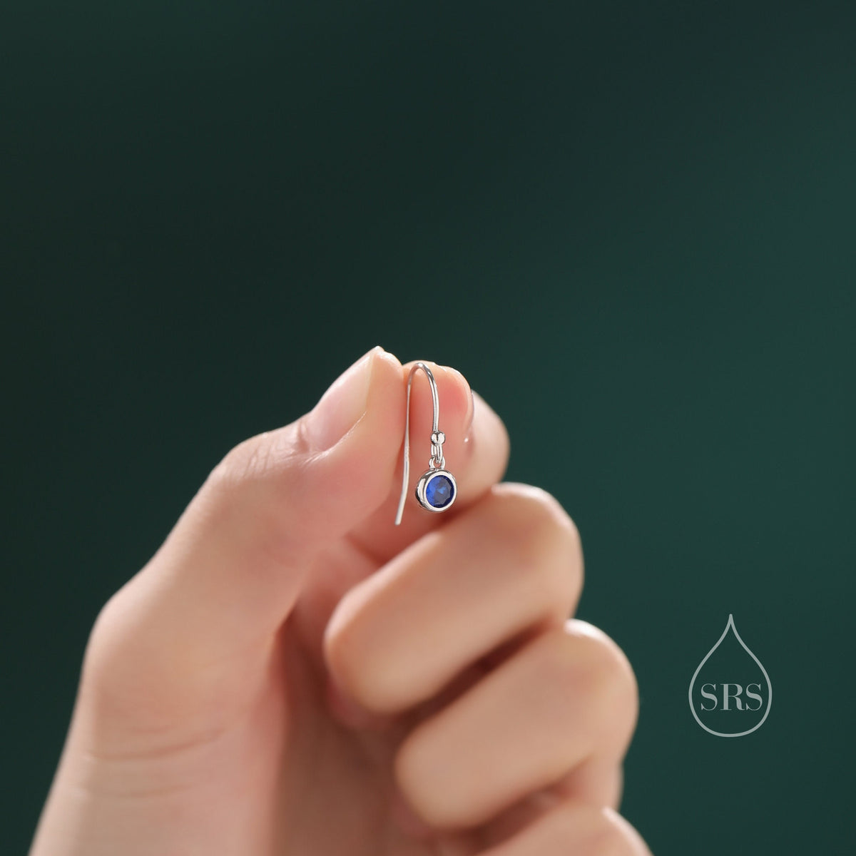 Tiny Sapphire Blue CZ Drop Earrings in Sterling Silver, Cubic Zirconia Hook Earrings, Silver, Gold or Rose Gold, Minimal Earrings