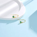 Tiny Emerald Green CZ Drop Earrings in Sterling Silver, Cubic Zirconia Hook Earrings, Silver, Gold or Rose Gold, Minimal Earrings