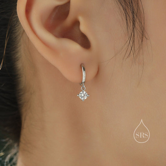 Tiny CZ Huggie Hoop in Sterling Silver, Silver or Gold or Rose Gold, Minimalist Simple Hoop Earrings,  4mm CZ Hoops