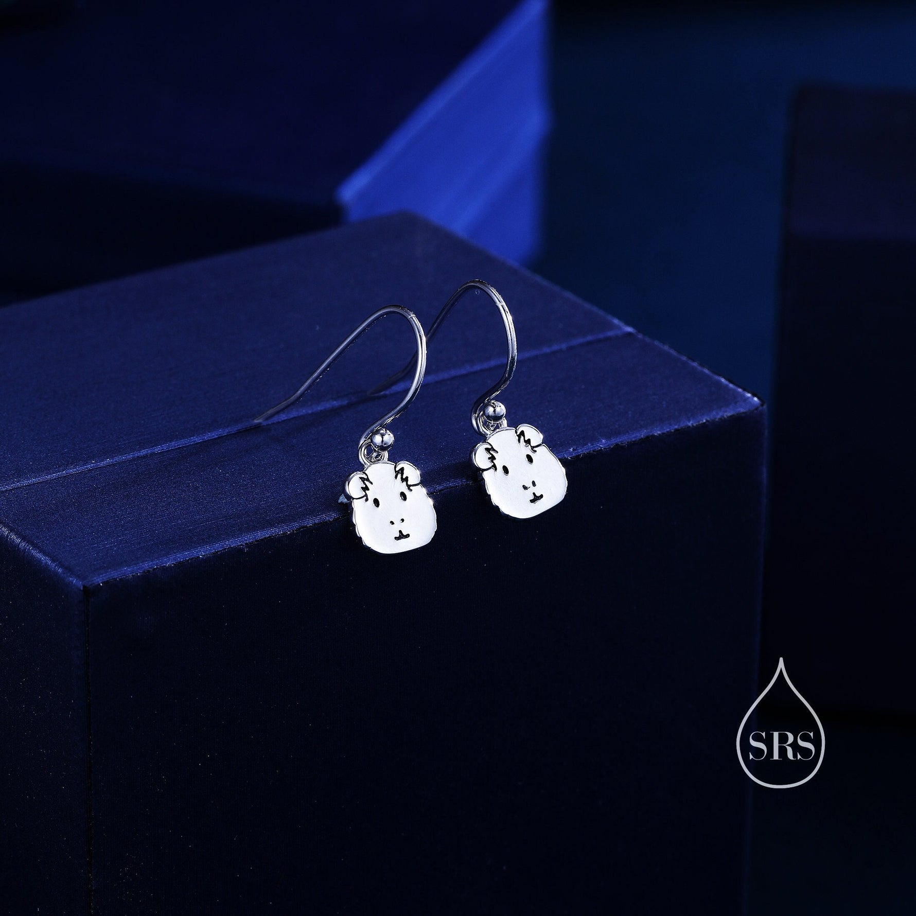 Guinea Pig Drop Hook Earrings in Sterling Silver, Silver Gold or Rose Gold, Guinea Pig Earrings, Pet Earrings, Guinea Pig Earrings