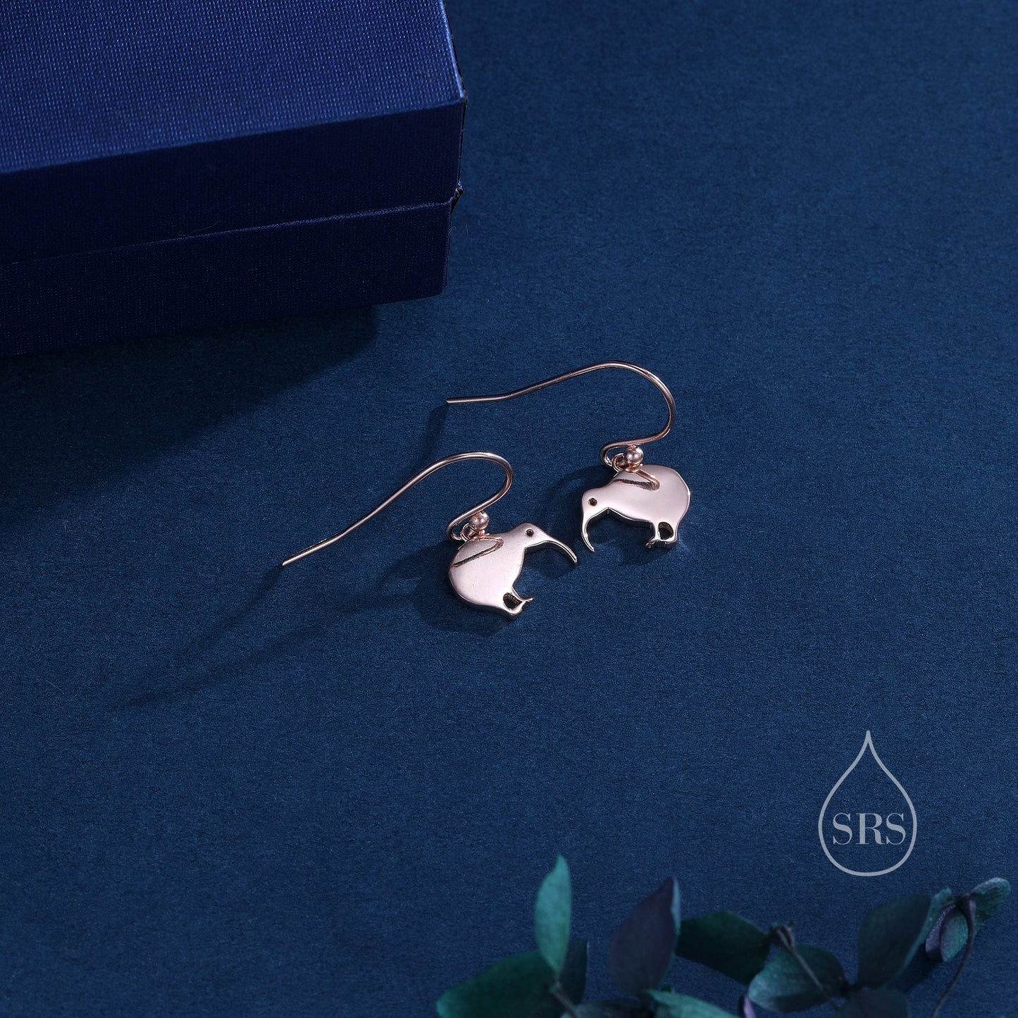 Kiwi Bird Drop Hook Earrings in Sterling Silver, Silver Gold or Rose Gold, Kiwi Bird Earrings