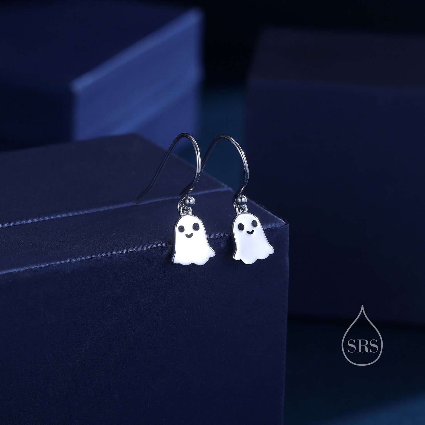 Little Ghost Drop Hook Earrings in Sterling Silver, Silver Gold or Rose Gold, Cute Ghost Earrings