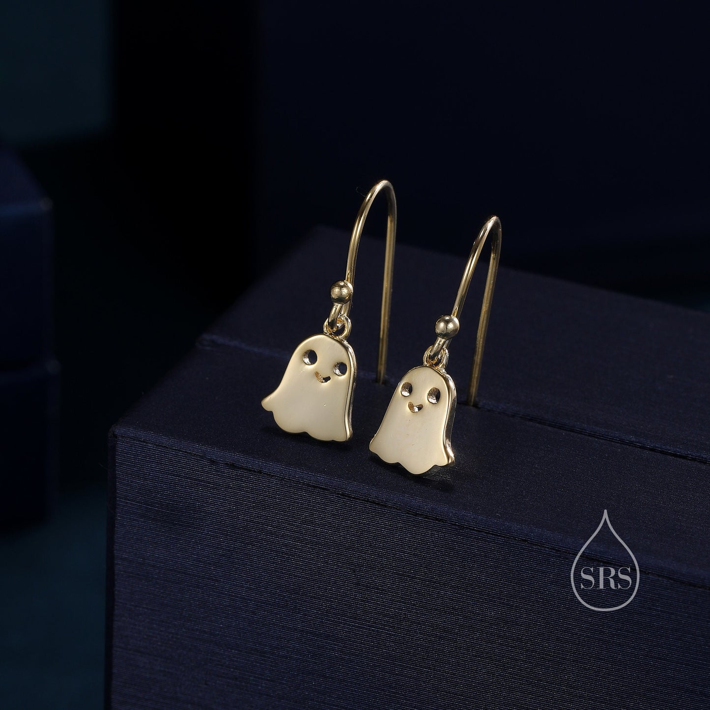 Little Ghost Drop Hook Earrings in Sterling Silver, Silver Gold or Rose Gold, Cute Ghost Earrings