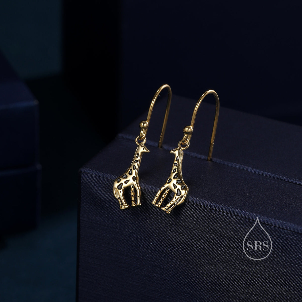 Giraffe Drop Hook Earrings in Sterling Silver, Silver or Gold or Rose Gold, Giraffe Dangle Earrings, Giraffe Drop Earrings