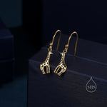 Giraffe Drop Hook Earrings in Sterling Silver, Silver or Gold or Rose Gold, Giraffe Dangle Earrings, Giraffe Drop Earrings