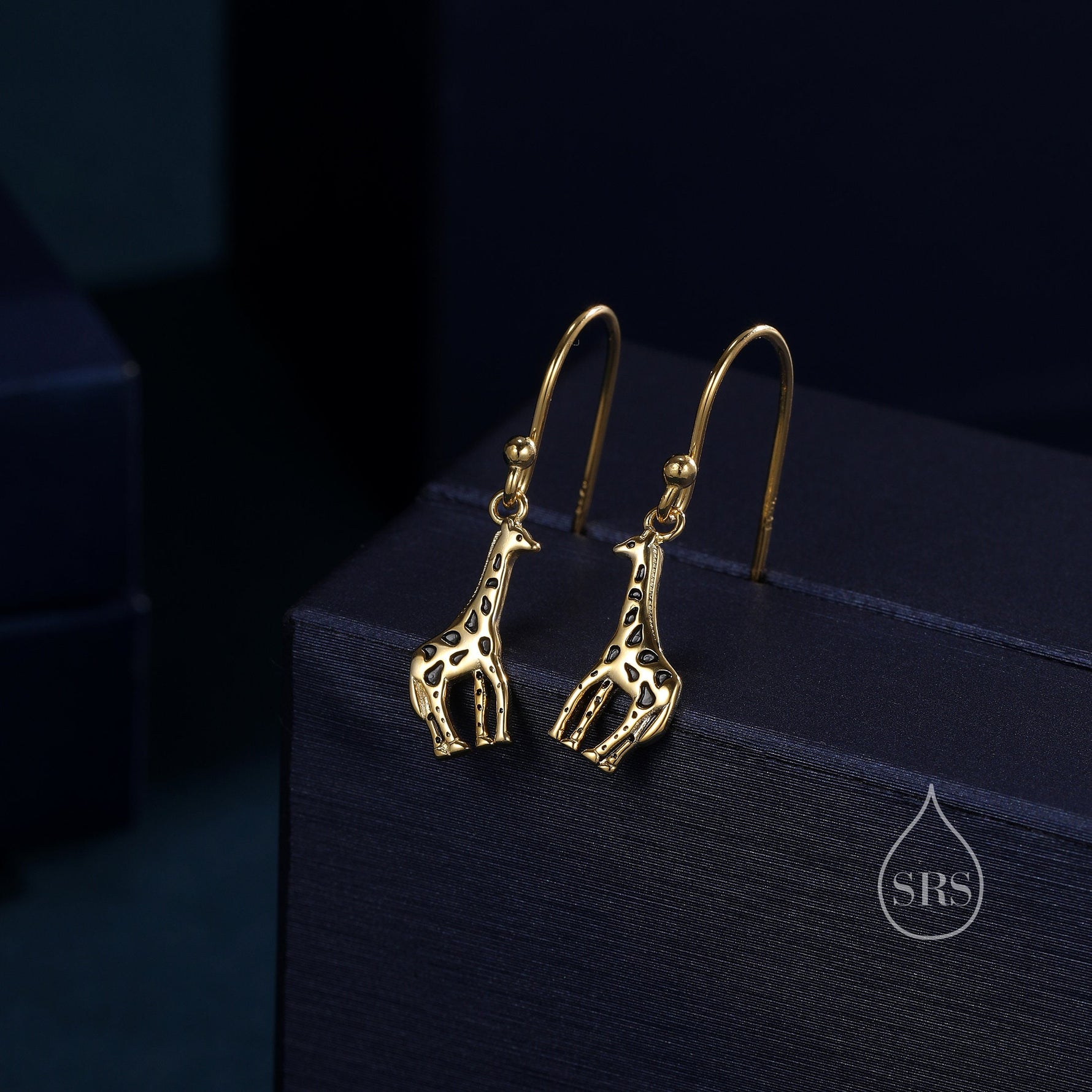 Giraffe Drop Hook Earrings in Sterling Silver, Silver or Gold or Rose Gold, Giraffe Dangle Earrings, Giraffe Drop Earrings