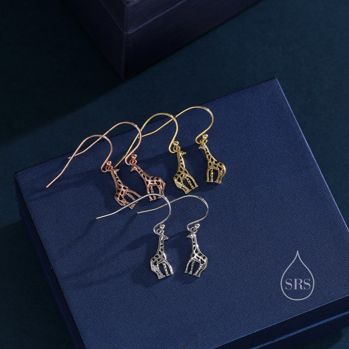 Giraffe Drop Hook Earrings in Sterling Silver, Silver or Gold or Rose Gold, Giraffe Dangle Earrings, Giraffe Drop Earrings