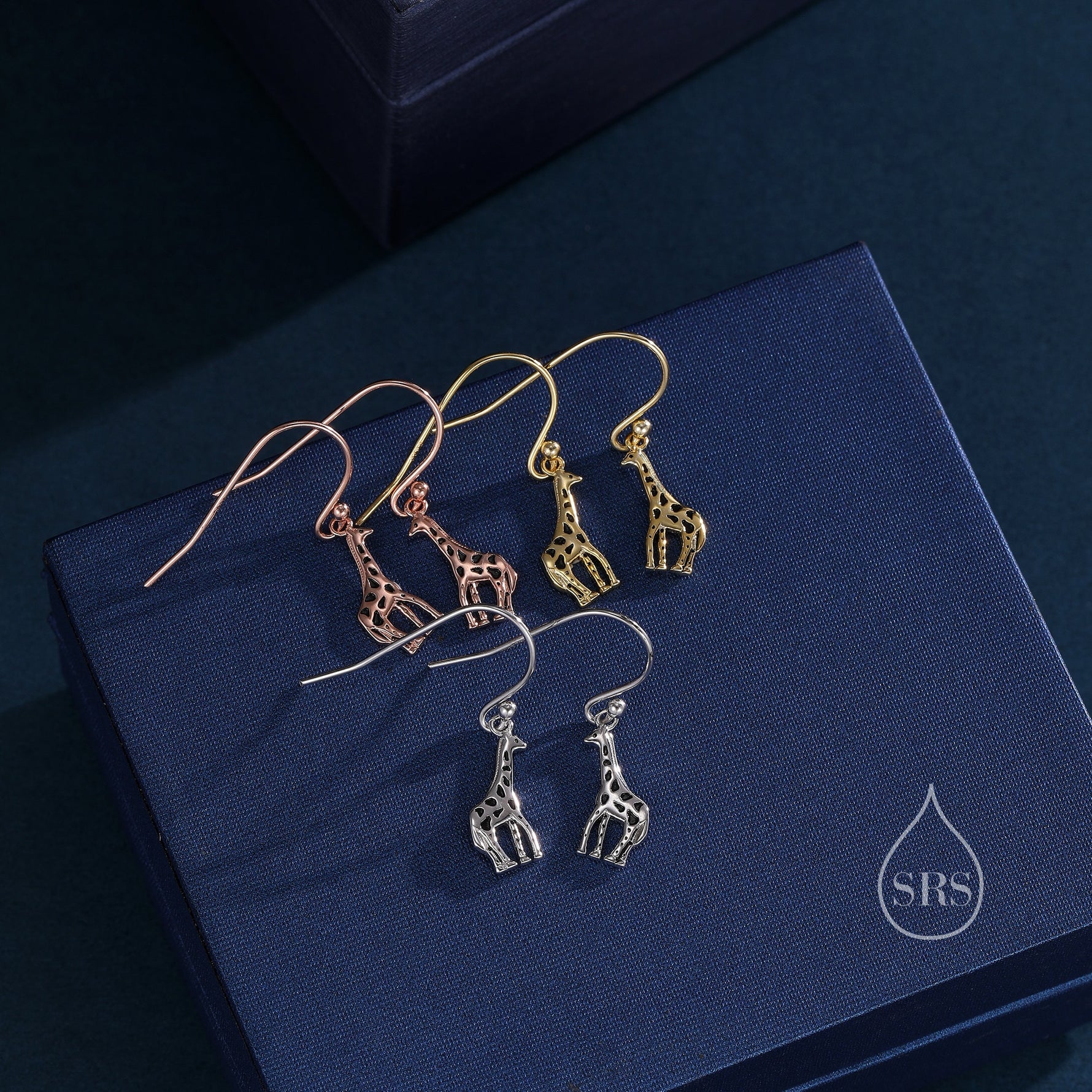 Giraffe Drop Hook Earrings in Sterling Silver, Silver or Gold or Rose Gold, Giraffe Dangle Earrings, Giraffe Drop Earrings