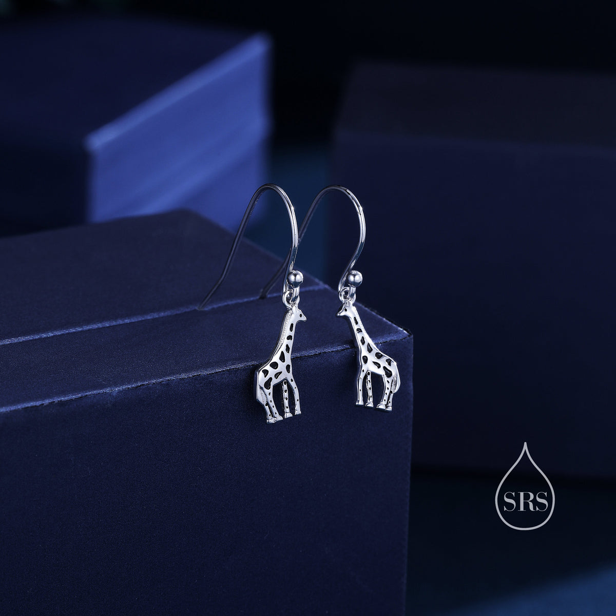 Giraffe Drop Hook Earrings in Sterling Silver, Silver or Gold or Rose Gold, Giraffe Dangle Earrings, Giraffe Drop Earrings