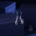 Giraffe Drop Hook Earrings in Sterling Silver, Silver or Gold or Rose Gold, Giraffe Dangle Earrings, Giraffe Drop Earrings
