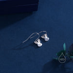 Bunny Head Drop Hook Earrings in Sterling Silver with Partial Rose Gold Coating, Sterling Silver Rabbit Earrings, Nature Inspired