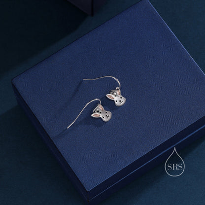 Bunny Head Drop Hook Earrings in Sterling Silver with Partial Rose Gold Coating, Sterling Silver Rabbit Earrings, Nature Inspired