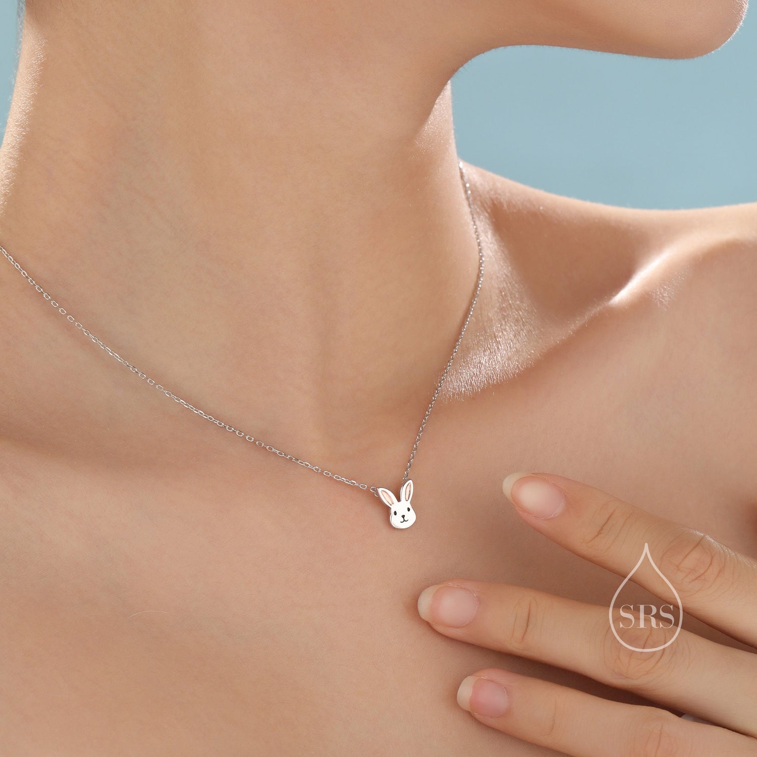 Tiny Little Rabbit Head Pendant Necklace in Sterling Silver, Silver Rabbit Necklace, Silver Hare Necklace, Silver Bunny Necklace