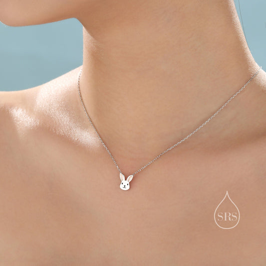 Tiny Little Rabbit Head Pendant Necklace in Sterling Silver, Silver Rabbit Necklace, Silver Hare Necklace, Silver Bunny Necklace