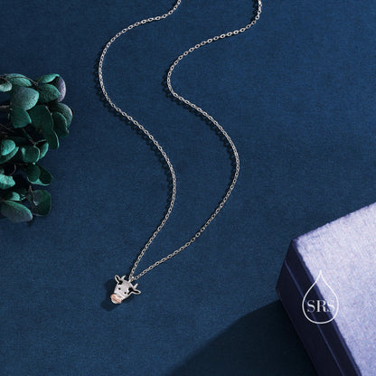 Tiny Dairy Cow Pendant Necklace in Sterling Silver, Dairy Cow Necklace, Farm Animal Necklace, Scottish-Inspired Jewellery
