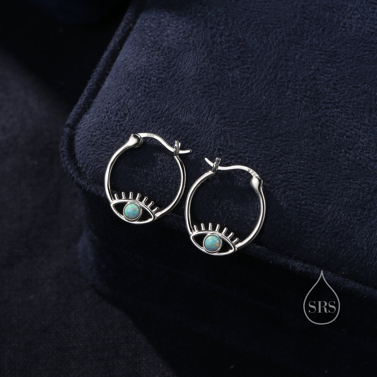 Aqua Green Opal Eye Hoop Earrings in Sterling Silver, Silver or Gold Evil Eye Hoops, Simulated Opal, Evil Eye Earrings, Lab Opal Earrings