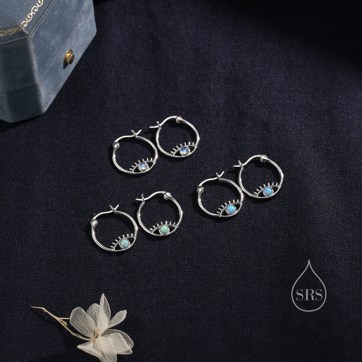 Aqua Green Opal Eye Hoop Earrings in Sterling Silver, Silver or Gold Evil Eye Hoops, Simulated Opal, Evil Eye Earrings, Lab Opal Earrings