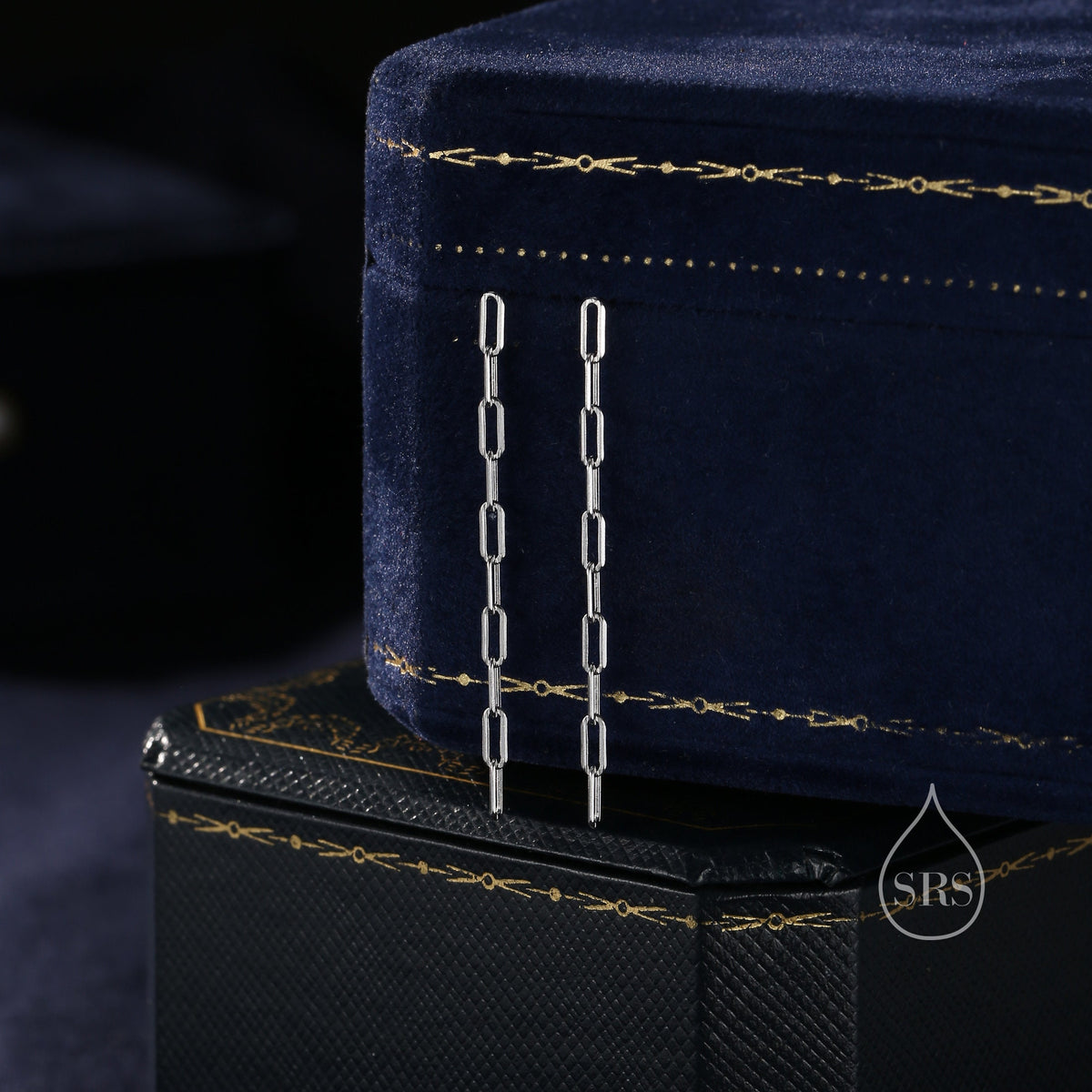 Dangle Chain Stud Earrings in Sterling Silver, Silver or Gold or Rose Gold, Long Paperclip Chain Earrings, Delicate Minimalist Chain Earring