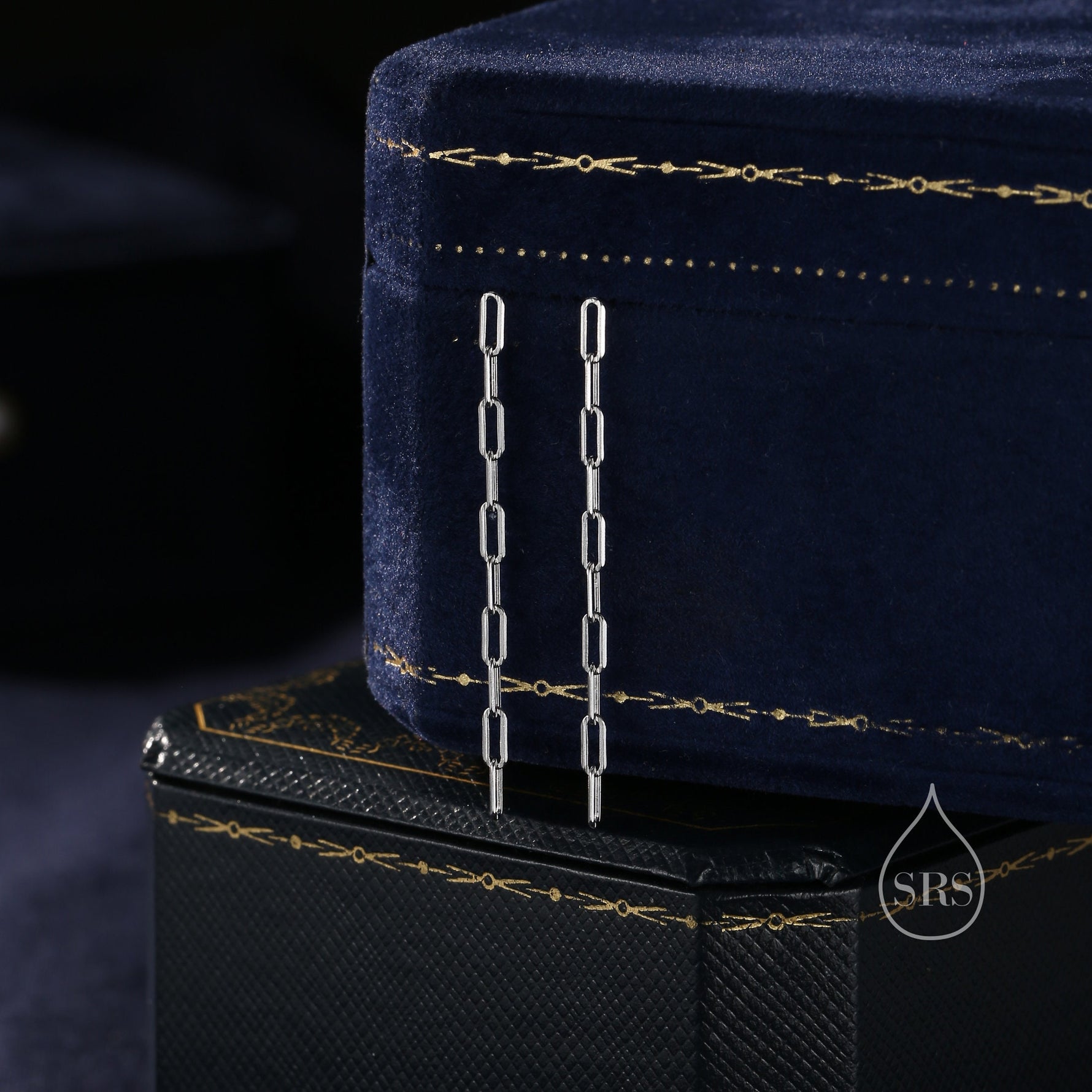 Dangle Chain Stud Earrings in Sterling Silver, Silver or Gold or Rose Gold, Long Paperclip Chain Earrings, Delicate Minimalist Chain Earring