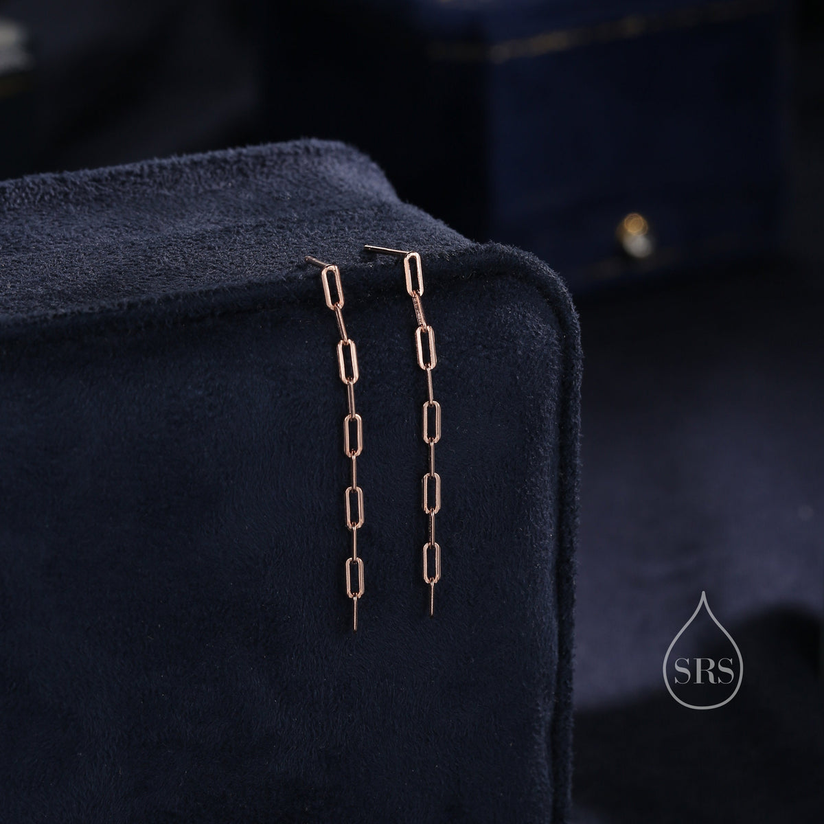 Dangle Chain Stud Earrings in Sterling Silver, Silver or Gold or Rose Gold, Long Paperclip Chain Earrings, Delicate Minimalist Chain Earring