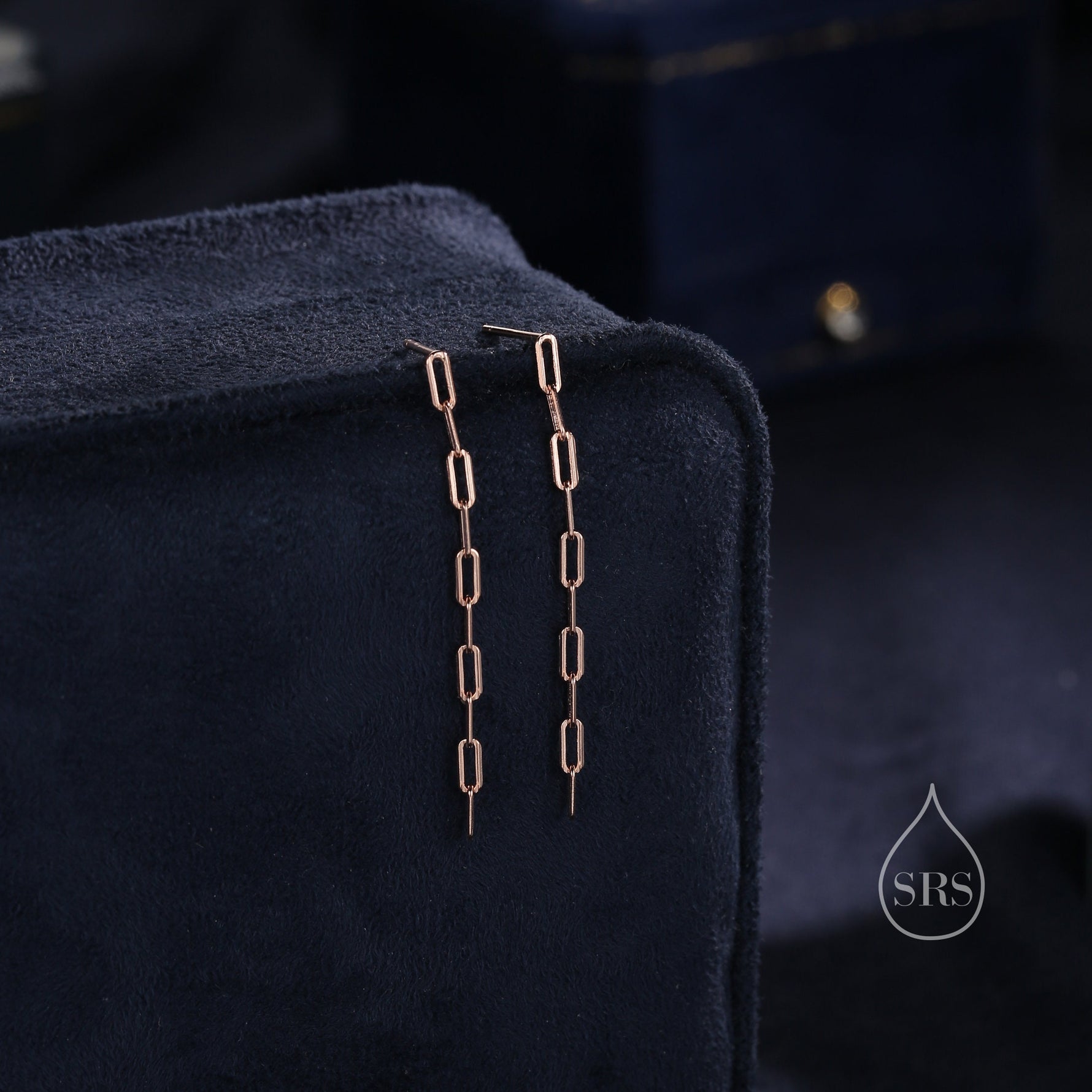 Dangle Chain Stud Earrings in Sterling Silver, Silver or Gold or Rose Gold, Long Paperclip Chain Earrings, Delicate Minimalist Chain Earring