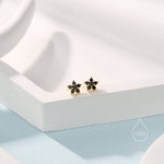Black CZ Flower Screw Back Earrings in Sterling Silver, Forget Me Not Floral CZ Earrings, Silver or Gold, Flower CZ Earrings