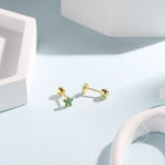 Emerald Green Flower CZ Screw Back Earrings in Sterling Silver, Forget Me Not Floral CZ Earrings, Silver or Gold, Flower CZ Earrings