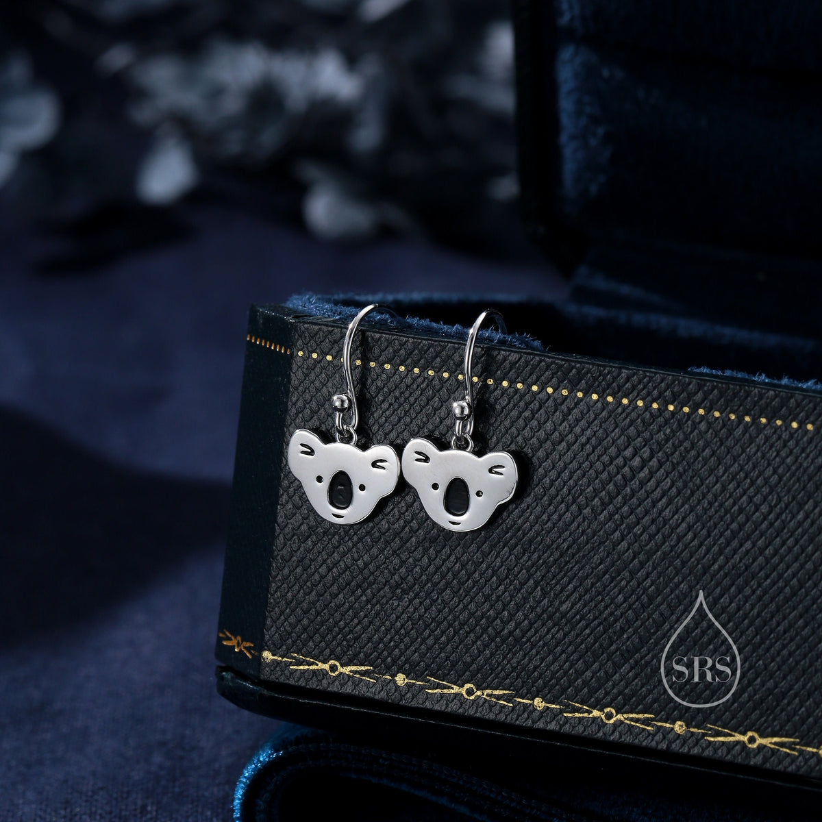 Koala Bear Drop Hook Earrings in Sterling Silver, Silver or Gold or Rose Gold, Koala Dangle Earrings, Koala Drop Earrings