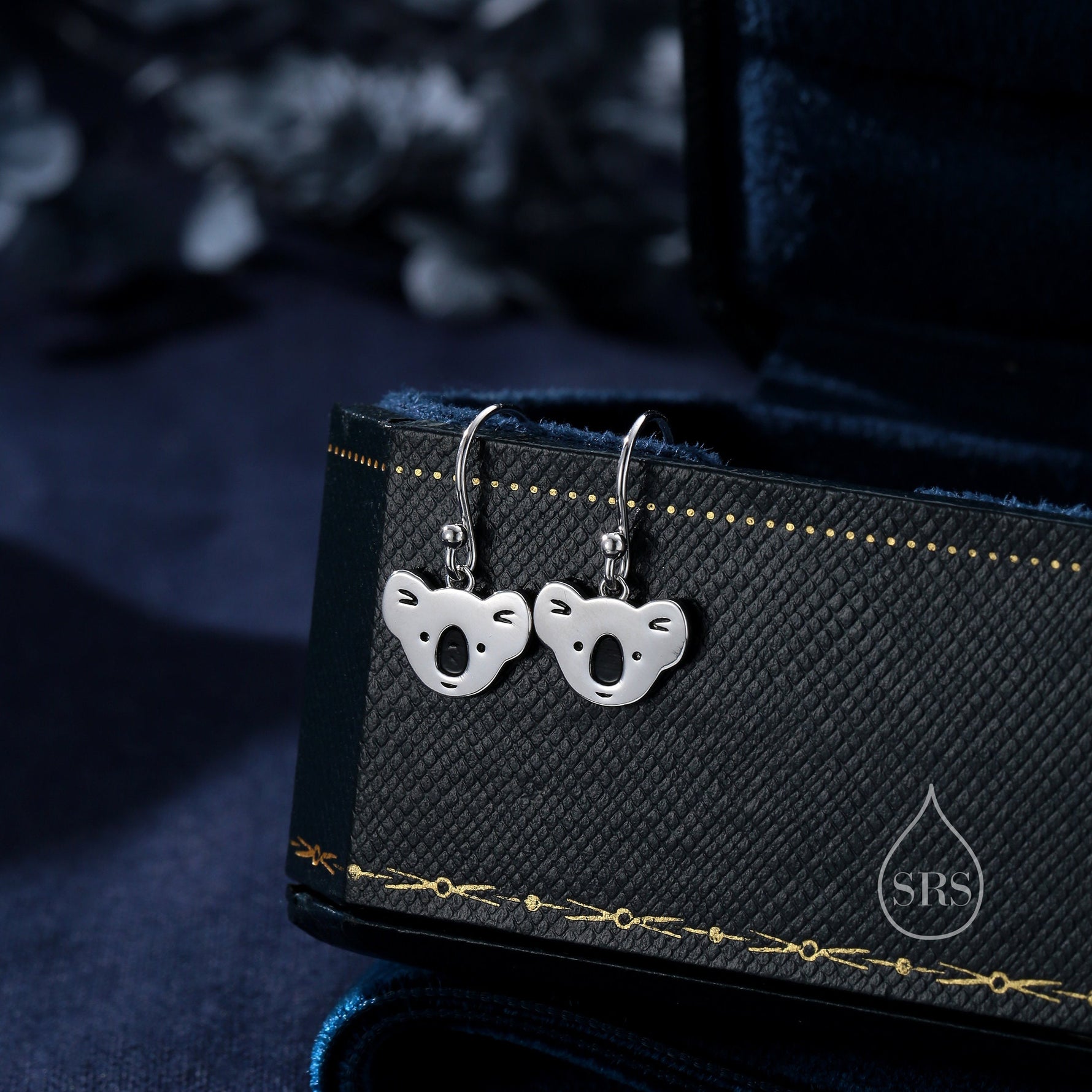 Koala Bear Drop Hook Earrings in Sterling Silver, Silver or Gold or Rose Gold, Koala Dangle Earrings, Koala Drop Earrings