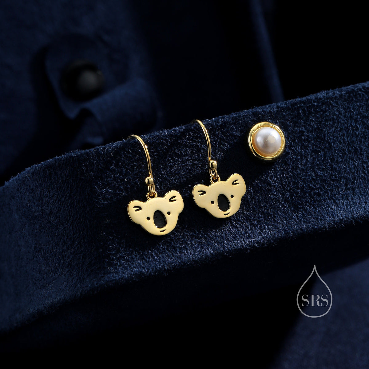 Koala Bear Drop Hook Earrings in Sterling Silver, Silver or Gold or Rose Gold, Koala Dangle Earrings, Koala Drop Earrings