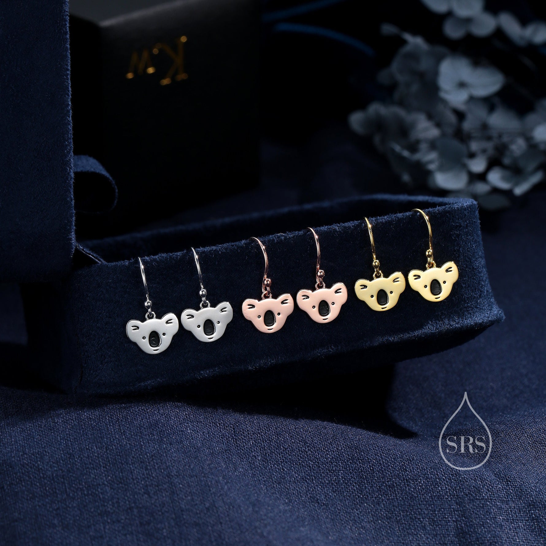 Koala Bear Drop Hook Earrings in Sterling Silver, Silver or Gold or Rose Gold, Koala Dangle Earrings, Koala Drop Earrings
